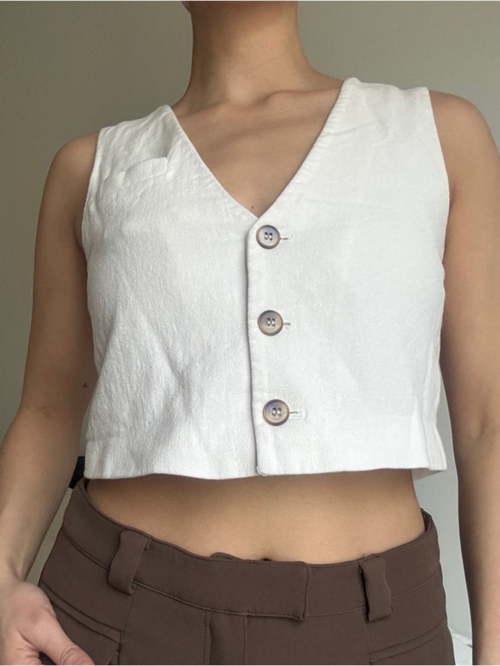 Oak and fort off white button down suit vest crop tank top small - Picture 6 of 6